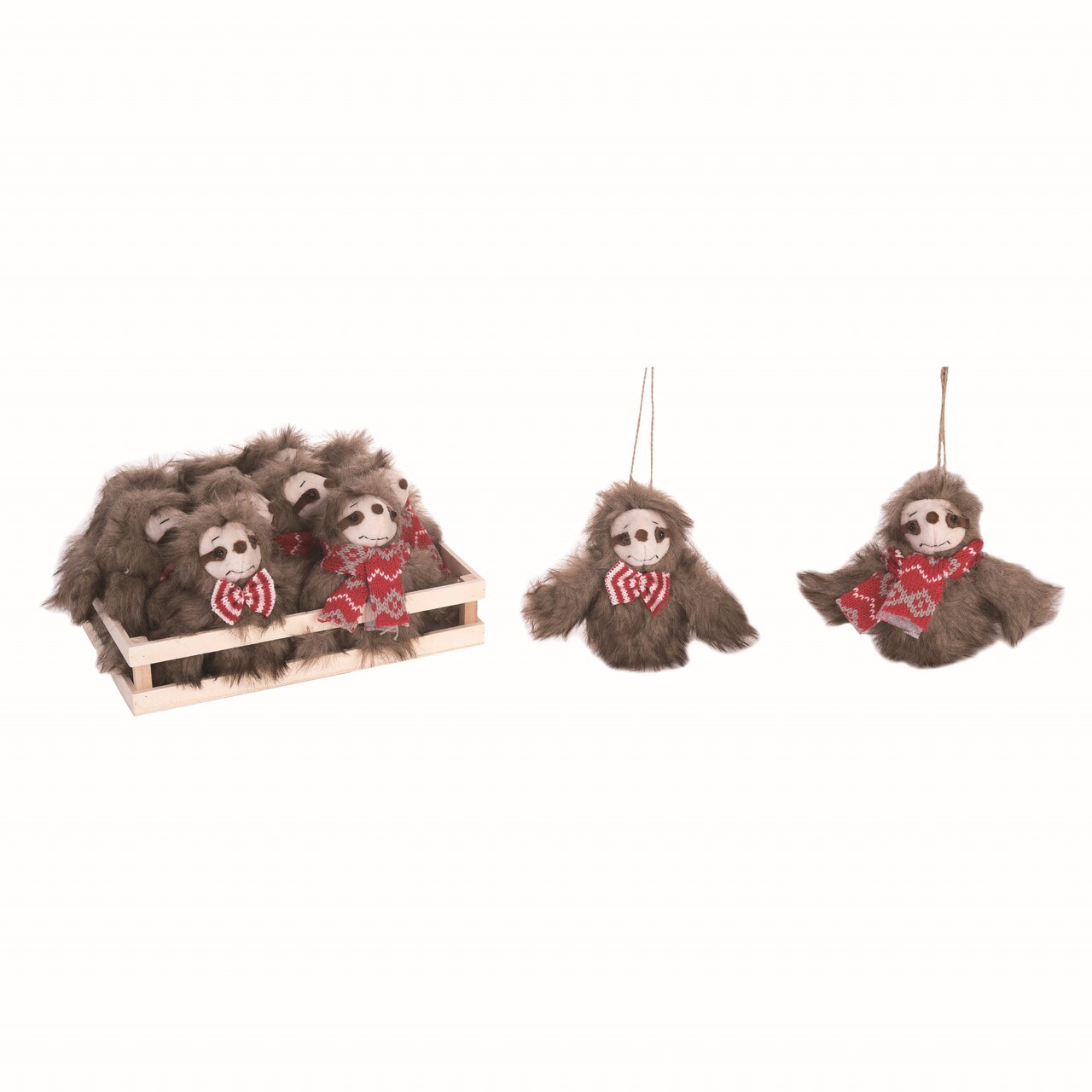 Transpac Multicolor Christmas Plush Holiday Sloth Ornaments Set of 12, Polyester, 9.84in, Indoor Tabletop Decor